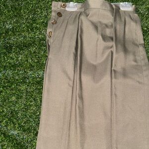 Stylish Tan Pleated Skirt with Button Detail